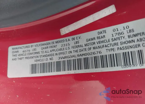 2010 Volkswagen New Beetle 2.5L z USA, uszkodzony, nr VIN 3VWRG3AL9AM002676